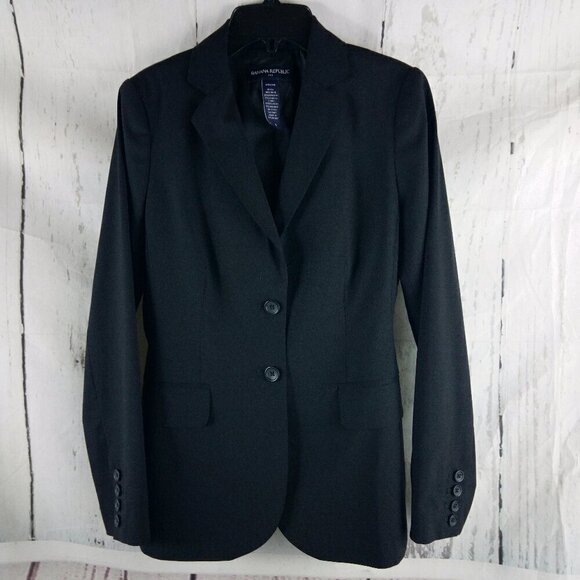Banana Republic Stretch Womens Size 0 Wool Blend 2 Btn Black Suit Blazer Jacket - Picture 1 of 13